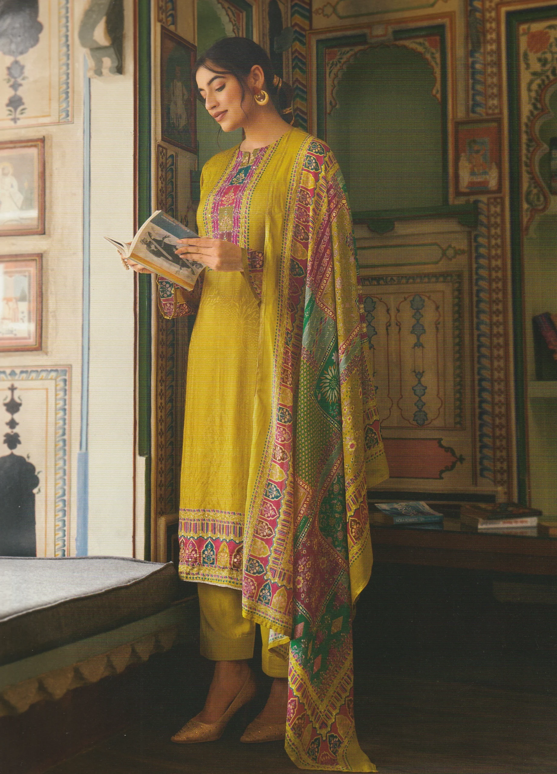 Traditional Yellow Woolen Kurta with Dupatta